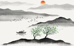 中式抽象意境山水画背景墙