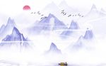 抽象手绘水墨山水背景墙