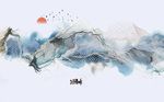 中国风抽象水墨山水背景墙