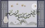 松树金色立体鸟背景墙