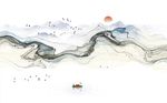 中式抽象手绘唯美水墨山水背景墙