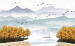 清新淡雅质感山水风光背景墙