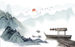 新中式意境山水风景背景墙