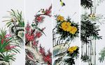 水墨梅兰竹菊背景墙