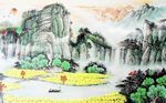 中国风山水风景瀑布背景墙