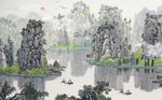中国风手绘国画山水画背景墙