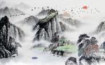 中国风流水生财鸿运当头背景墙