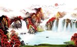 中国风鸿运当头风景国画背景墙