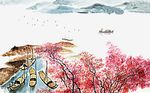 中国风山水画背景墙