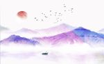 新中式水墨象山水日出背景墙