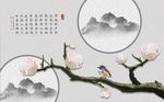 中式手绘工笔花鸟山水背景墙