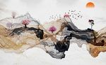 新中式抽象山树木背景墙