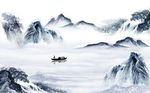 新中式水墨抽象山水背景墙
