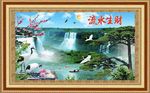 中式流水生财松鹤松树背景墙