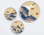 水墨手绘意境山水仙鹤装饰画