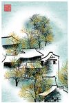 水墨淡彩民俗风景创意装饰画