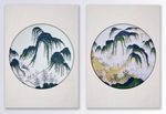 中国风浮雕立体山水二联装饰画