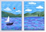 小清新蓝天白云湖泊船装饰画
