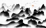中式手绘水墨群山山水背景墙