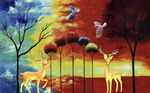 现代梦幻森林小鹿背景墙