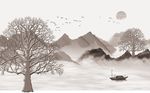 中式灰色山水背景墙