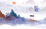 中式山水小船背景墙