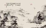 远山风景画仙鹤背景墙