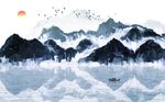 水墨唯美山水风景背景墙