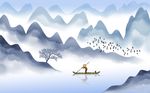 中式意境水墨山水画背景墙