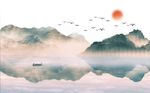 意境新中式山水国画水墨背景墙