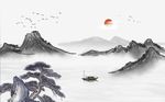 新中式松枝松鹤山水背景墙