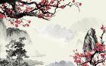 新中式梅花水墨山水背景墙