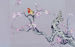 简约国画红雀梅花背景墙
