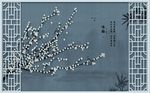 梅花花枝书法窗格水墨山背景墙
