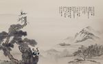 中式松枝松鹤山水背景墙