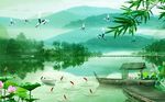 新中式绿水青山背景墙