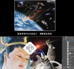 油画手绘中式飞天美女电视背景墙