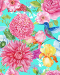 手绘水彩花卉花鸟服装印花图案