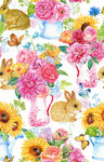 手绘水壶花卉花朵兔子蝴蝶服装图