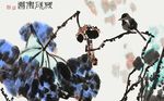 手绘花鸟荷花背景墙