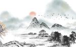 中式清新淡雅山水风景背景墙