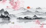 清新山水花枝背景墙