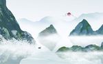 意境水墨梦境山水背景墙