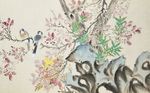 水墨手绘花鸟秋韵背景墙