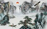 抽象水墨山水飞鸟背景墙