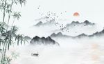 中式竹子意境山水风景背景墙