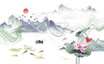 中国风荷花山水装饰画