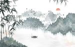 意境水墨山水竹子飞鸟背景墙