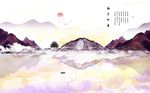 水墨唯美抽象山水壁画背景墙