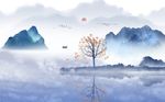 中式水墨禅意山水壁画背景墙